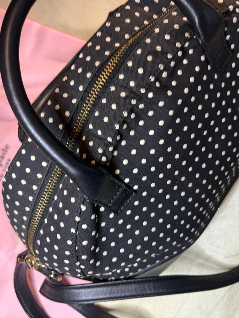 kate spade Black and White Polka Dot Dome Satchel. Strap,Dust-bag, Shopping Bag - Picture 4 of 13